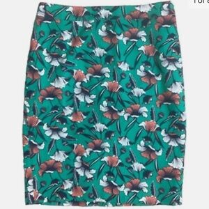 NWT J.Crew Green Pencil Skirt Coral White Floral Print